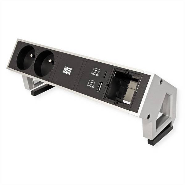 BACHMANN DESK2 2xUTE 1xUSB A&C 22W 1xCM 0,2m GST18 INOX