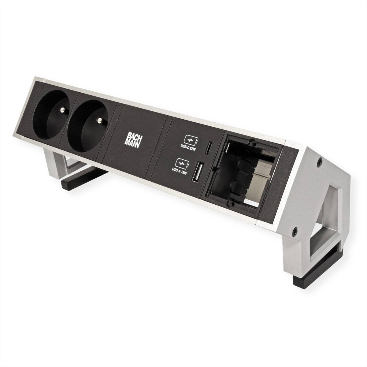 BACHMANN DESK2 2xUTE 1xUSB A&C 22W 1xCM 0,2m GST18 INOX-0