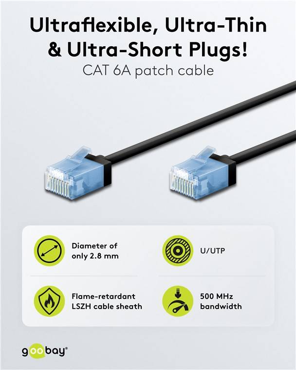 Goobay Câble patch ultra-flexible CAT 6A, fin, U/UTP, noir 0,15 m-1