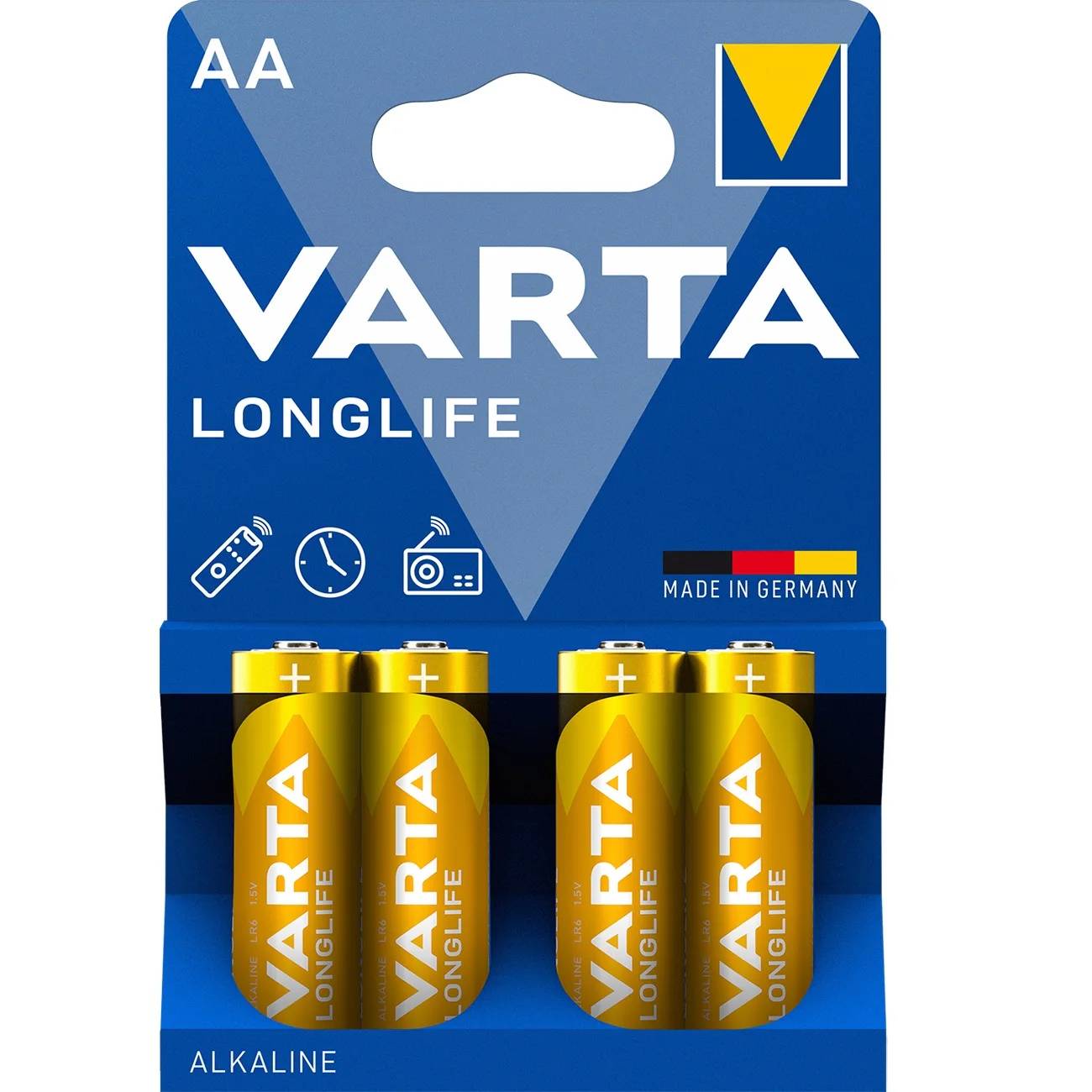 Pile alcaline Varta, Mignon, AA, LR06, 1,5 V longue durée, blister de vente au détail (paquet de 4)-0