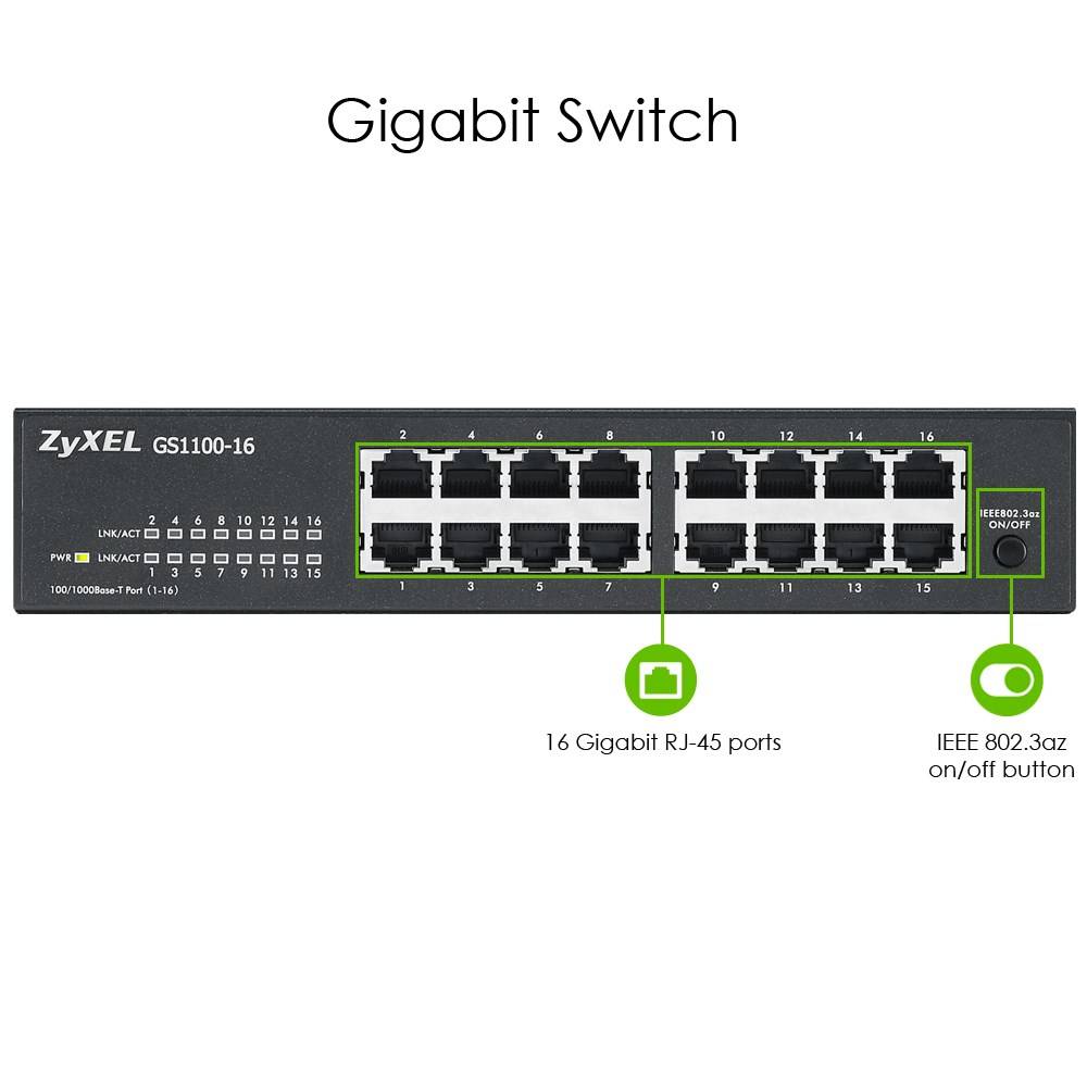 Zyxel GS1100-16, Non-géré, Gigabit Ethernet (10/100/1000), Grille de montage, Montage mural-4