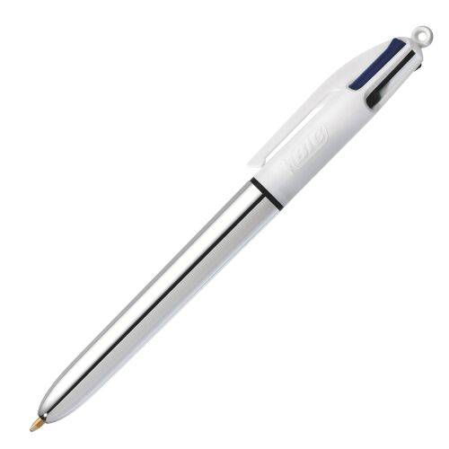Stylo bille 4 couleurs Bic Shine rétractable pointe 1 mm - écriture moyenne - Corps argent