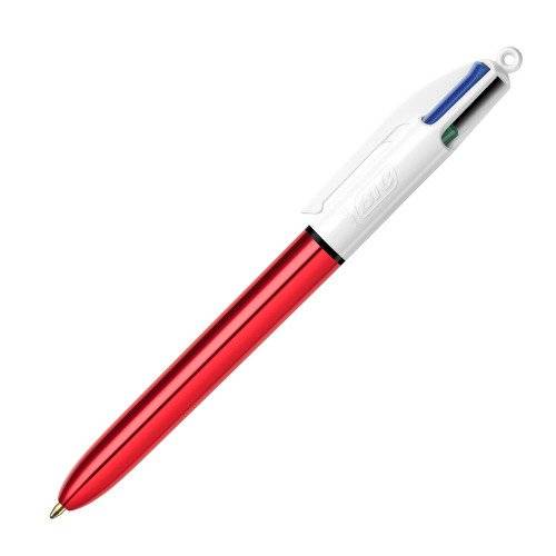 Stylo bille 4 couleurs Bic Shine rétractable pointe 1 mm - écriture moyenne - Corps rouge