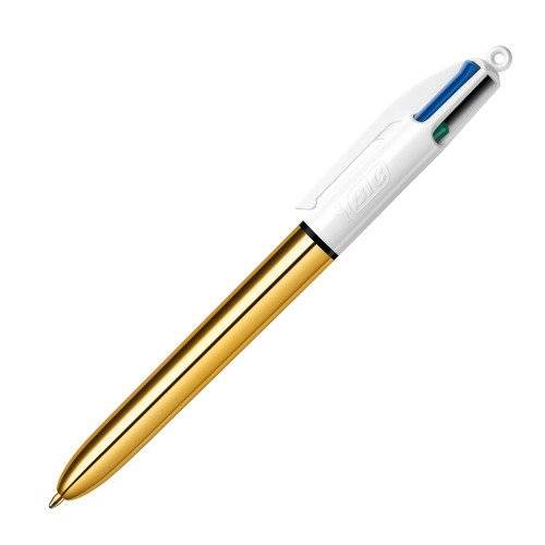 Stylo bille 4 couleurs Bic Shine rétractable pointe 1 mm - écriture moyenne - Corps Or