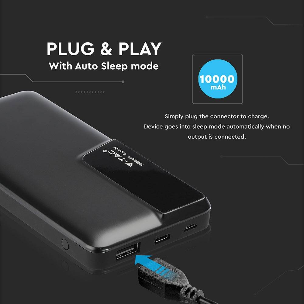 V-TAC VT-3511-B Powerbank (batterie supplémentaire) 10000 mAh LiPo noir-1