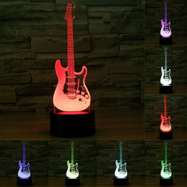 Lampe LED Forme Guitare Electrique Luminaire Illusion 3D 7 Couleurs Tactile YONIS