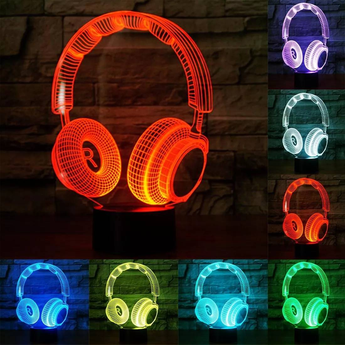 Lampe LED Forme Casque Audio Luminaire Illusion 3D 7 Couleurs Tactile YONIS-0