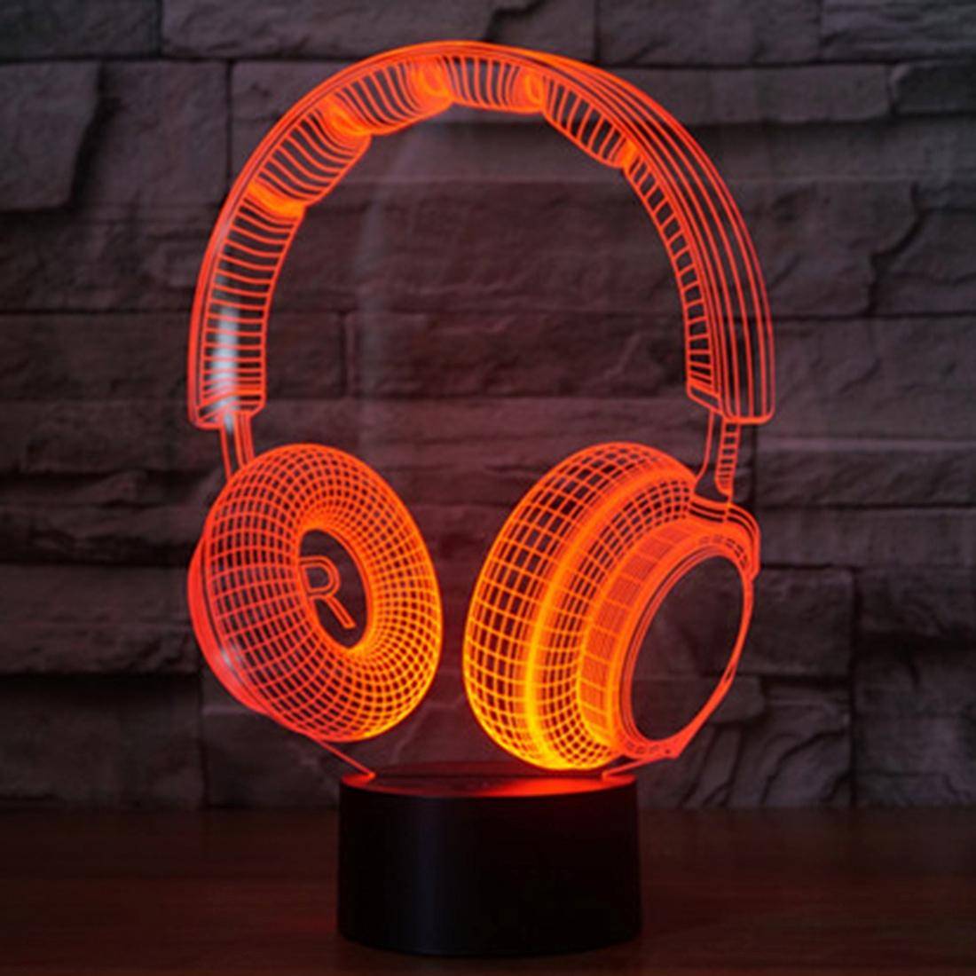 Lampe LED Forme Casque Audio Luminaire Illusion 3D 7 Couleurs Tactile YONIS-1