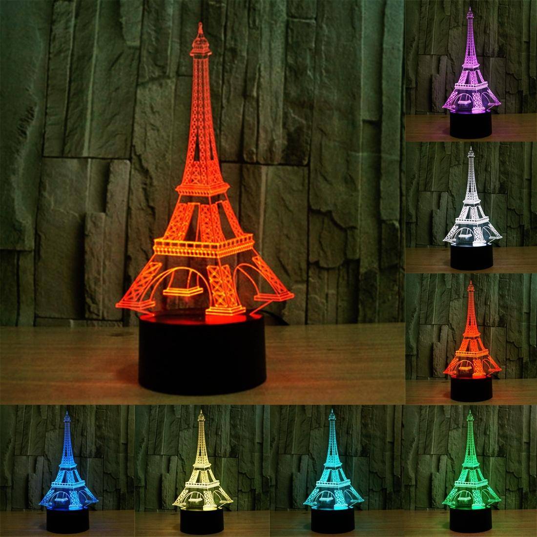 Lampe 3D Style Tour Eiffel Ampoules LED 7 Couleurs USB YONIS-0