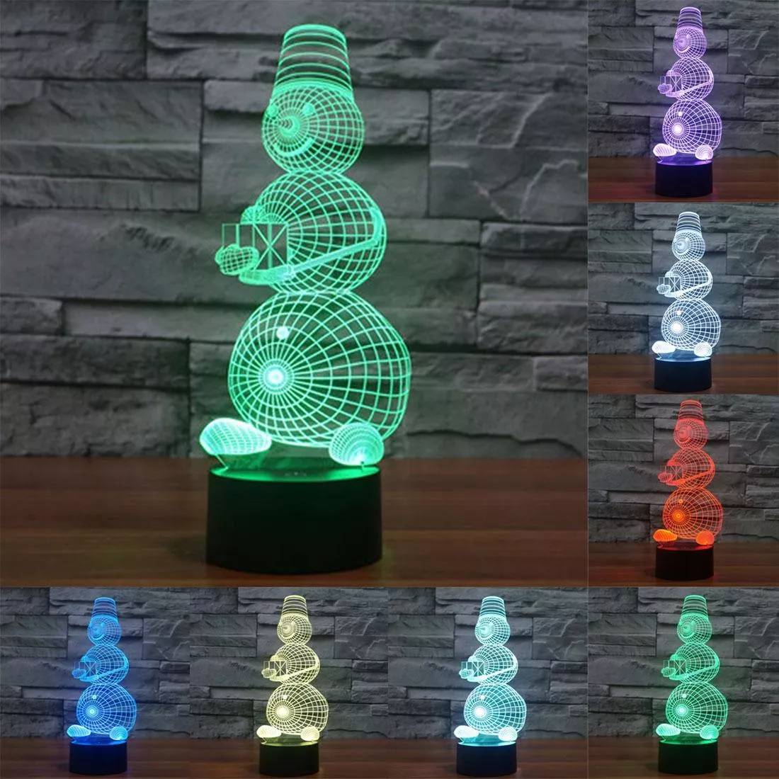 Lampe Créative 3D Bonhomme de Neige Ampoules LED 7 Couleurs Tactile USB YONIS-0