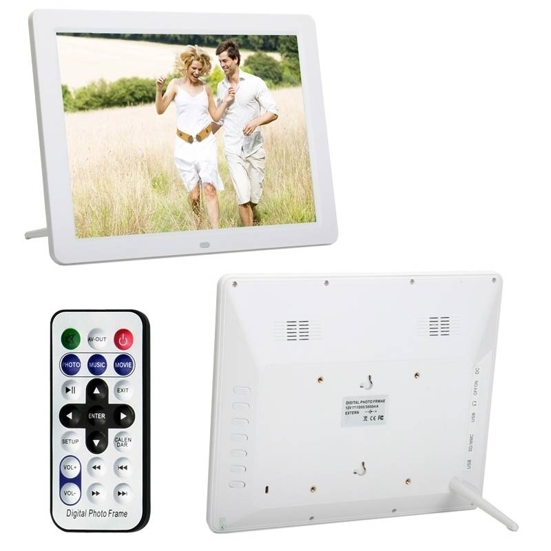 Cadre Photo Numérique 12 Pouces Tft LCD Lecteur Musique Réveil Calendrier Blanc + SD 4Go YONIS-0