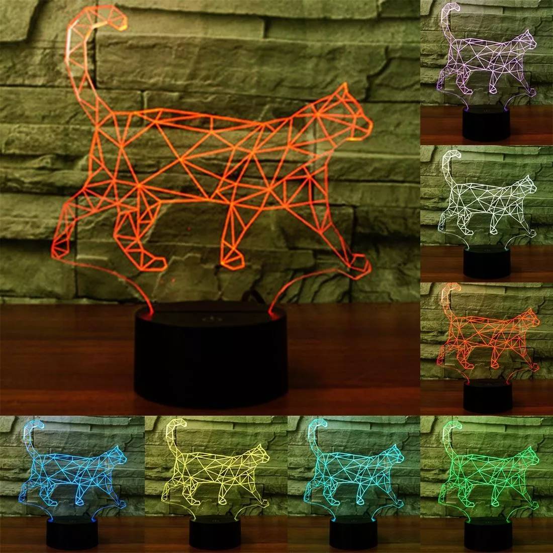 Lampe LED Forme Chat Luminaire Illusion 3D 7 Couleurs Tactile YONIS-0