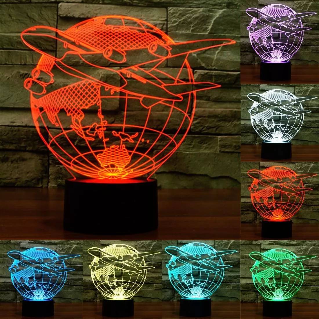 Lampe LED Forme Avion Envolez Vous Luminaire Illusion 3D 7 Couleurs Tactile YONIS-0