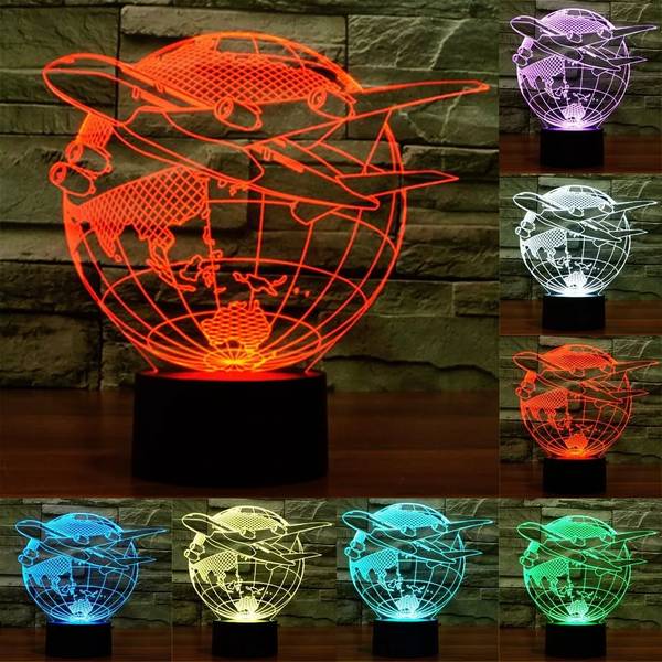 Lampe LED Forme Avion Envolez Vous Luminaire Illusion 3D 7 Couleurs Tactile YONIS