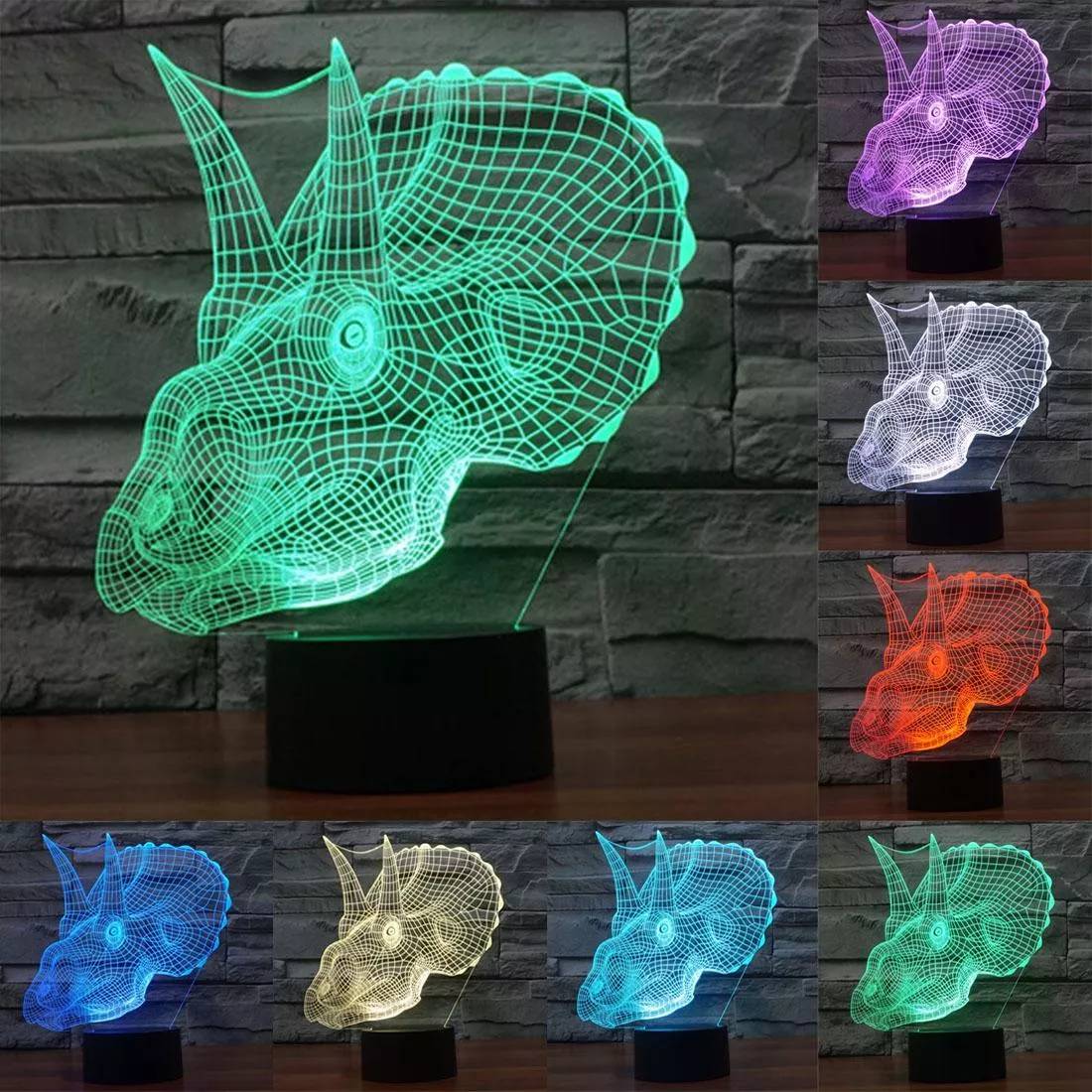 Lampe 3D Dinosaure Lumière LED Maison 7 Couleurs Tactile USB YONIS-0