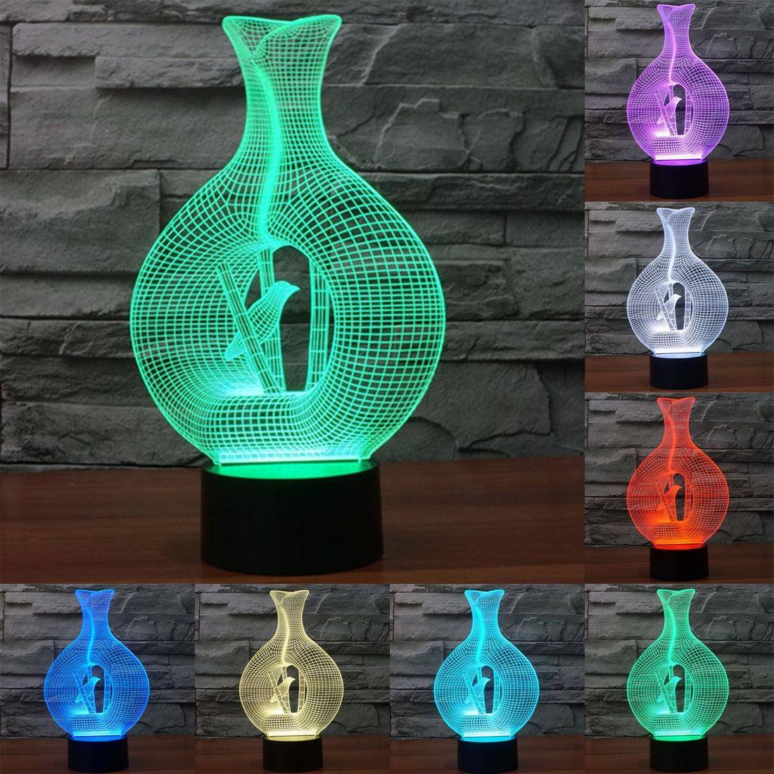 Lampe 3D Oiseau Dans Vase Lumière LED Maison 7 Couleurs Tactile USB YONIS-0