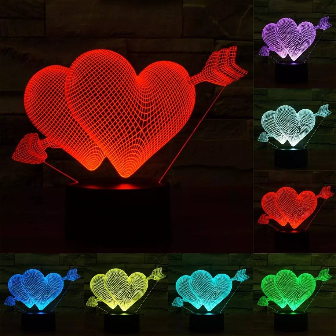 Lampe 3D Coeur Flèche Luminaire Décoratif Intérieur LED 7 Couleurs Tactile USB YONIS-0