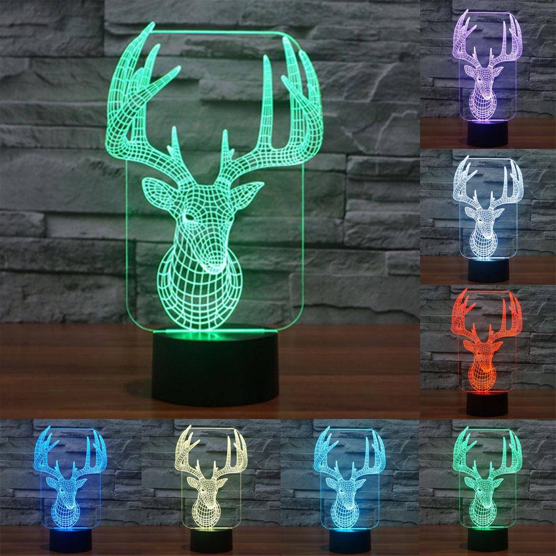 Lampe 3D Cerf Lumière LED Maison 7 Couleurs Tactile USB YONIS-0