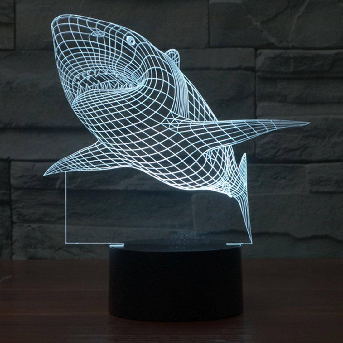 Lampe 3D Requin Lumière 7 Couleurs Luminaire LED Décoration Bouton Tactile 0.5W YONIS-1