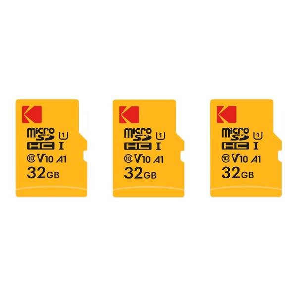 Kodak Lot de 3 Cartes Mémoire Micro SDXC 32 Go Premium – Classe 10 UHS-I – Haute Vitesse et Fiabilité pour Smartphones,