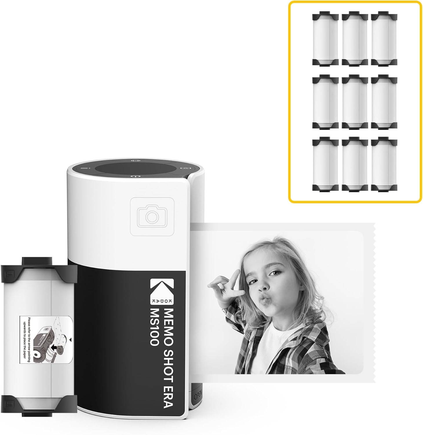 KODAK Memo Shot ERA MS100 Bundle - Imprimante Photo Autocollante + 9 Cartouches - Impression 2.7x1.8", Bluetooth, Compa-0
