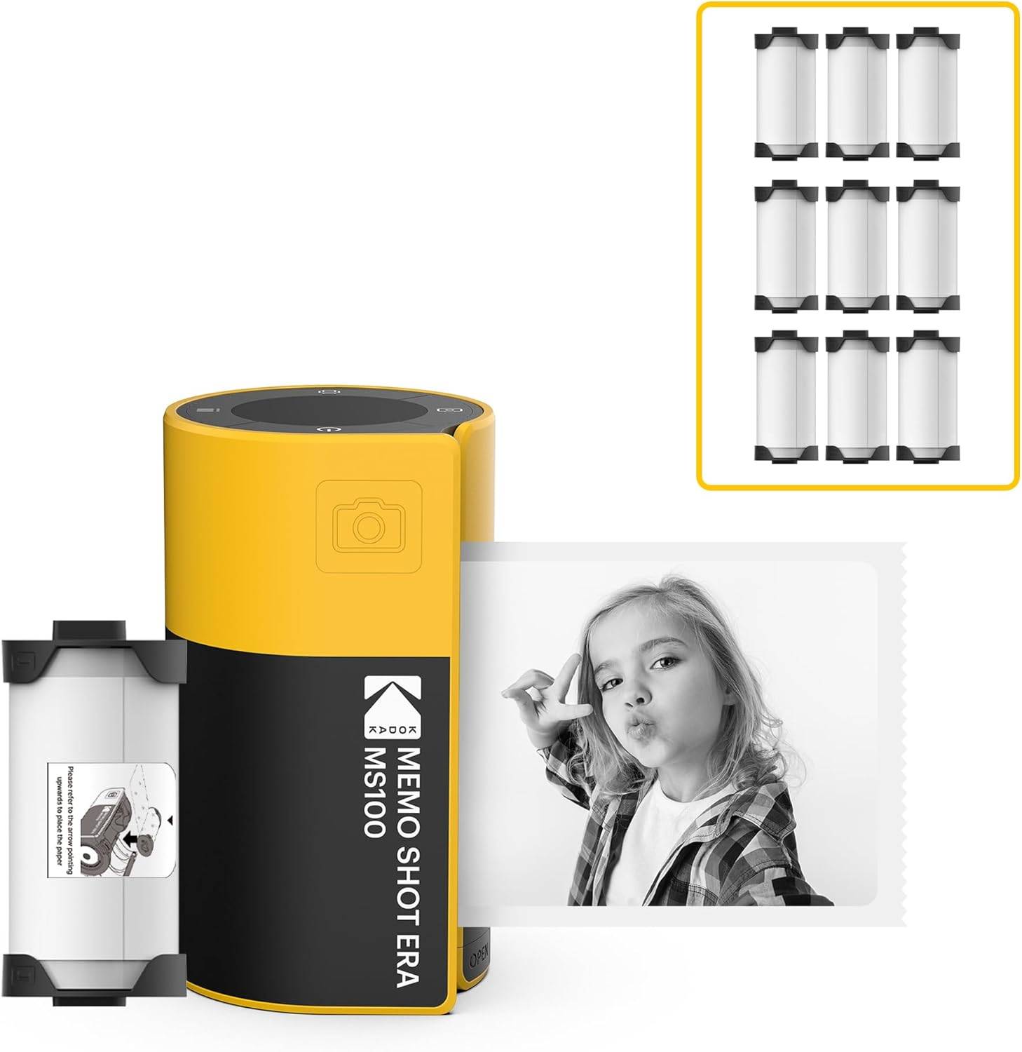 KODAK Memo Shot ERA MS100 Bundle - Imprimante Photo Autocollante + 9 Cartouches - Impression 2.7x1.8", Bluetooth, Compa-0