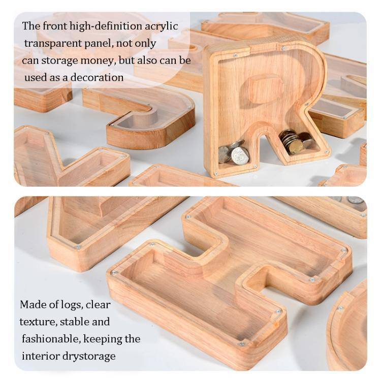 Tirelire Alphabet En Bois Avec Panneau Transparent Haute Qualité Durable N YONIS-1