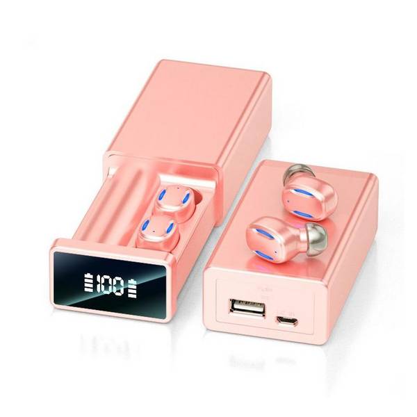 Ecouteurs Bluetooth Rose Avec Affichage Digital Et Boîtier De Charge Magnétique Rose YONIS