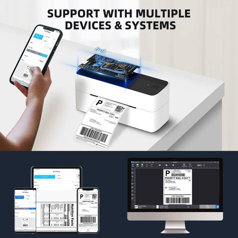 Mini Imprimante Bluetooth Pour Étiquettes D'Adresse Thermique Rapide Et Efficace Argent YONIS-1