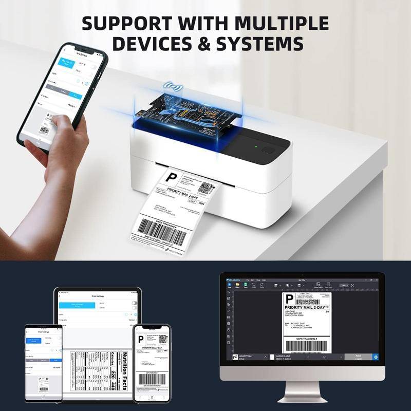 Mini Imprimante Bluetooth Pour Étiquettes D'Adresse Thermique Rapide Et Efficace Blanc YONIS-1