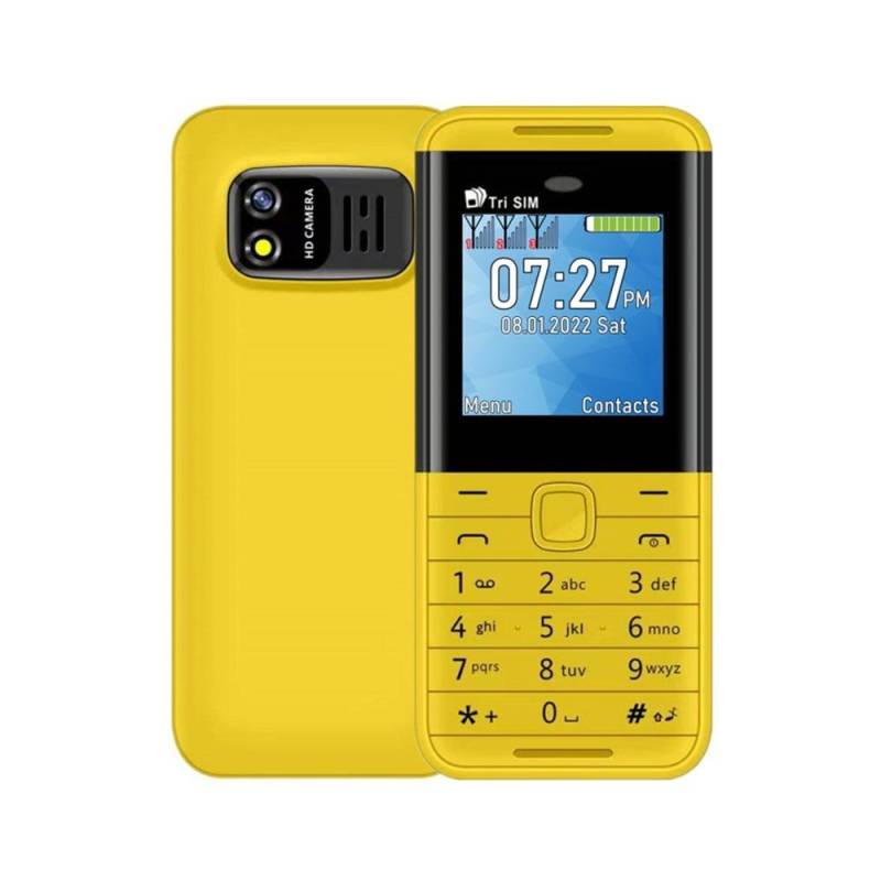 Mini Téléphone Portable Triple SIM Bluetooth FM Batterie Longue Durée 600mAh Jaune YONIS-0