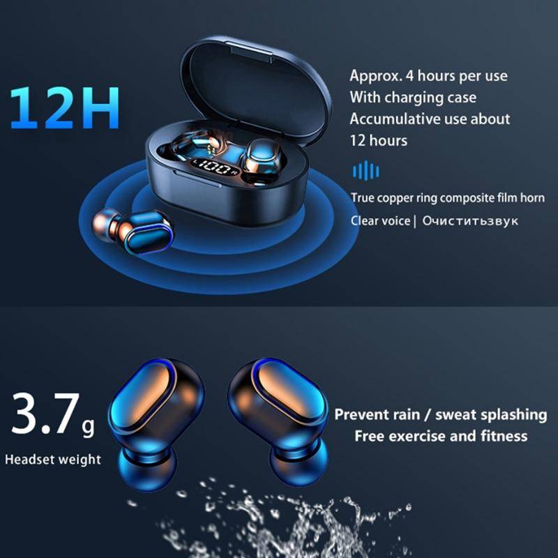 Ecouteurs Bluetooth Etanches Sport TWS 5.0 Confortables Longue Autonomie Bleu YONIS-1