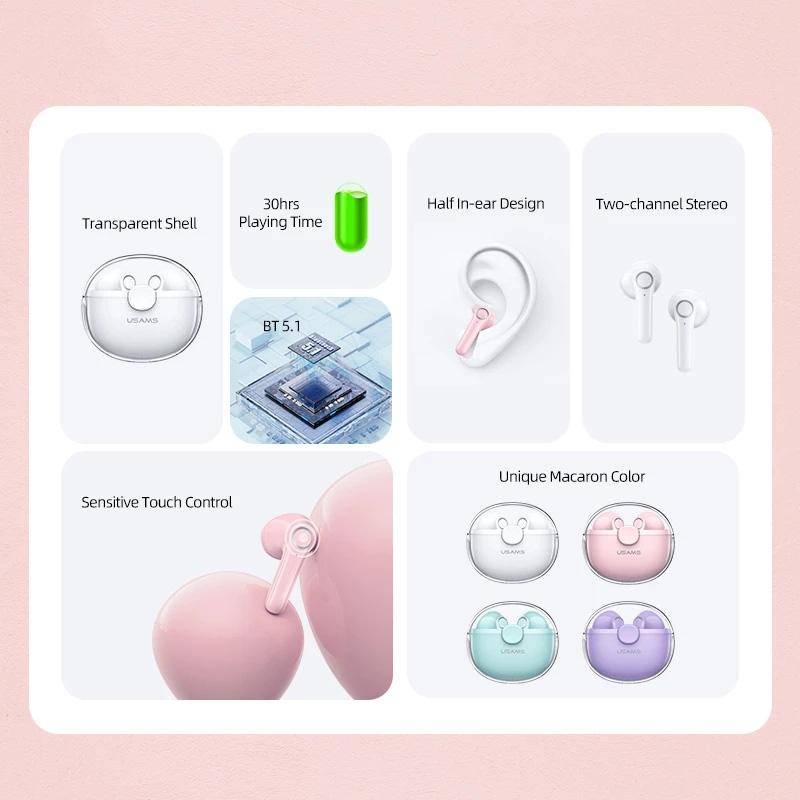 Ecouteurs Bluetooth Sans Fil 5.1 Son HiFi Couleur Macaron Autonomie 25h - Violet - Yonis-1