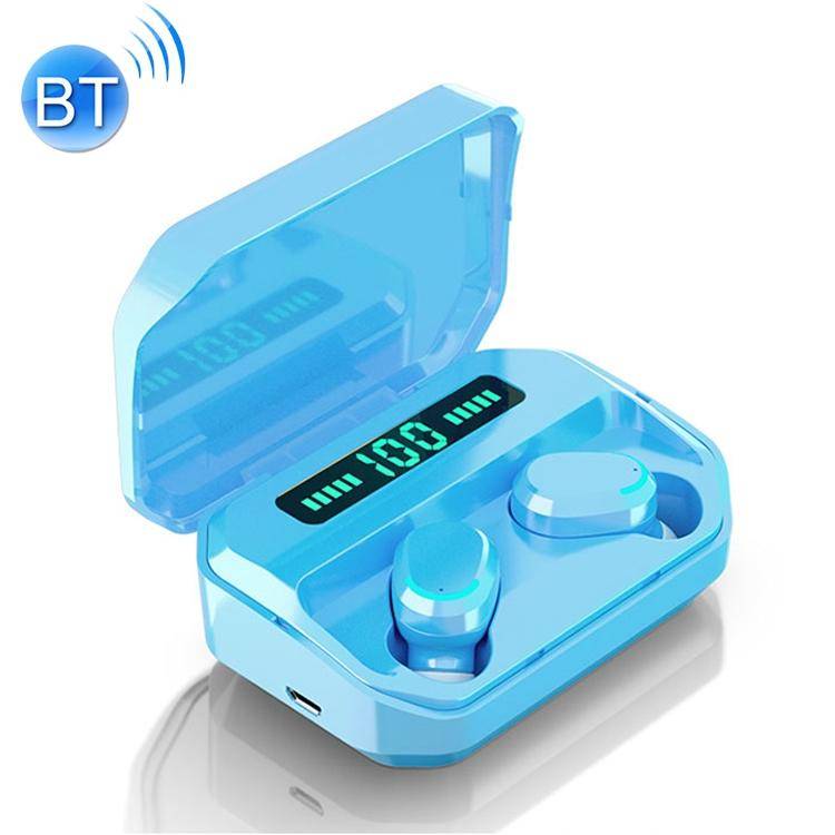 Écouteurs Bluetooth Sans Fil TWS Avec Boîtier De Charge Et Affichage Numérique Bleu YONIS-0