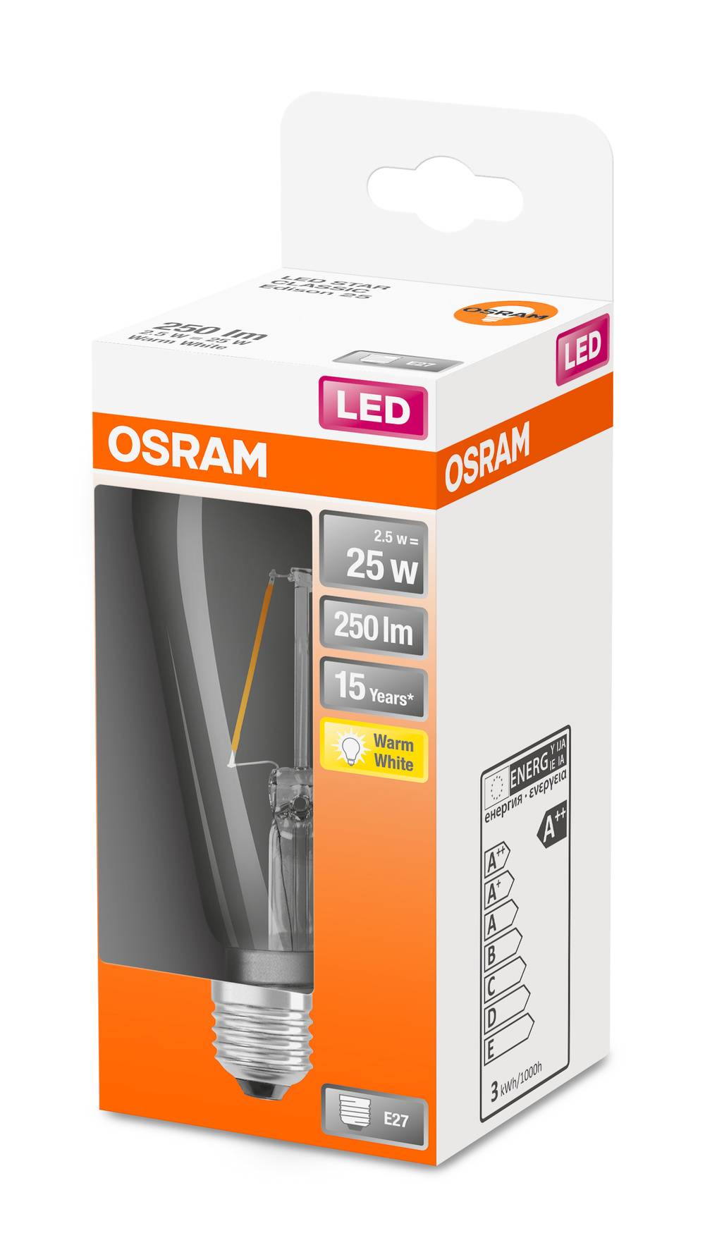 OSRAM 4058075436763 LED CEE F (A - G) E27 forme de poire 2.5 W = 25 W blanc chaud (Ø x L) 64 mm x 143 mm 1 pc(s)-2