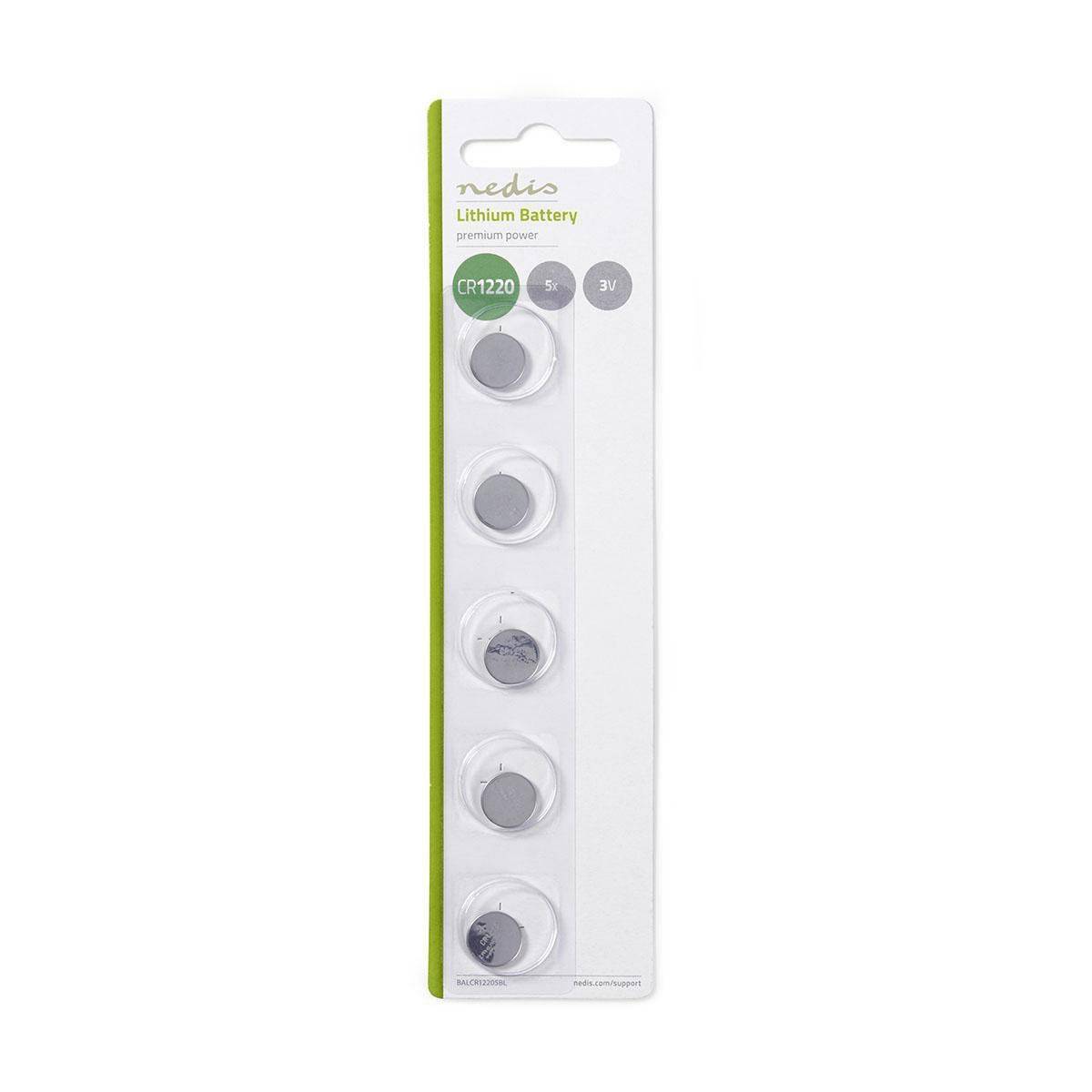 Pack de 5 Piles Boutons Lithium CR1220 3V DC Prêtes à l'Emploi-0