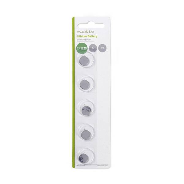 Pack de 5 Piles Boutons Lithium CR1220 3V DC Prêtes à l'Emploi