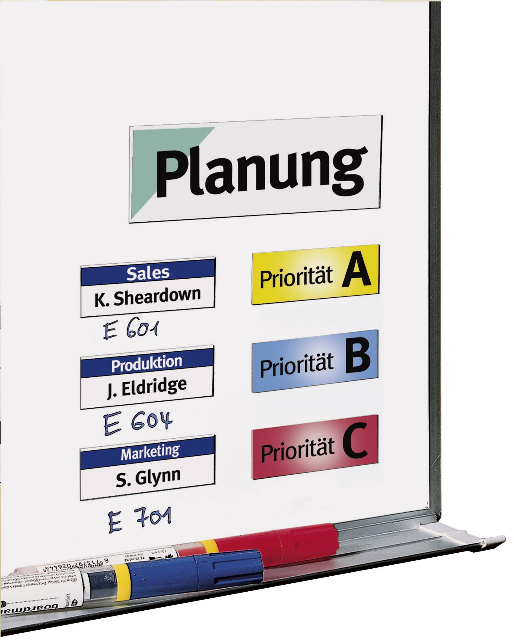 Un tableau intitulé 'Planification' présente trois catégories : 'Ventes, Priorité A', 'Production, Priorité B', et 'Marketing, Priorité C'.