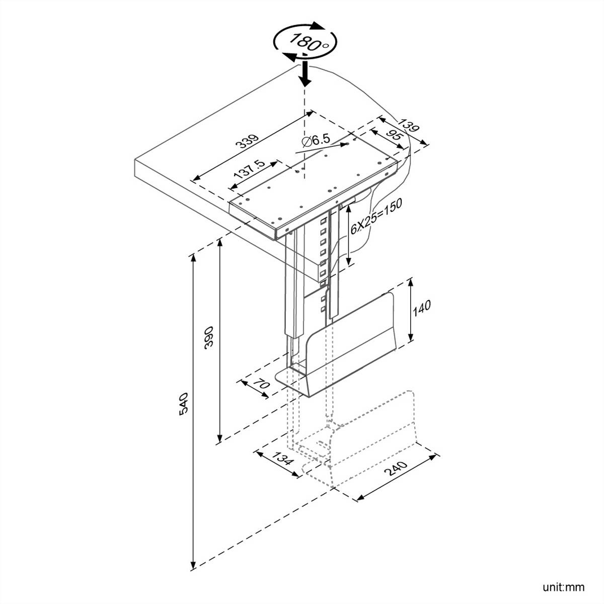 ROLINE Support Slim PC, extractible, pivot, noir-1