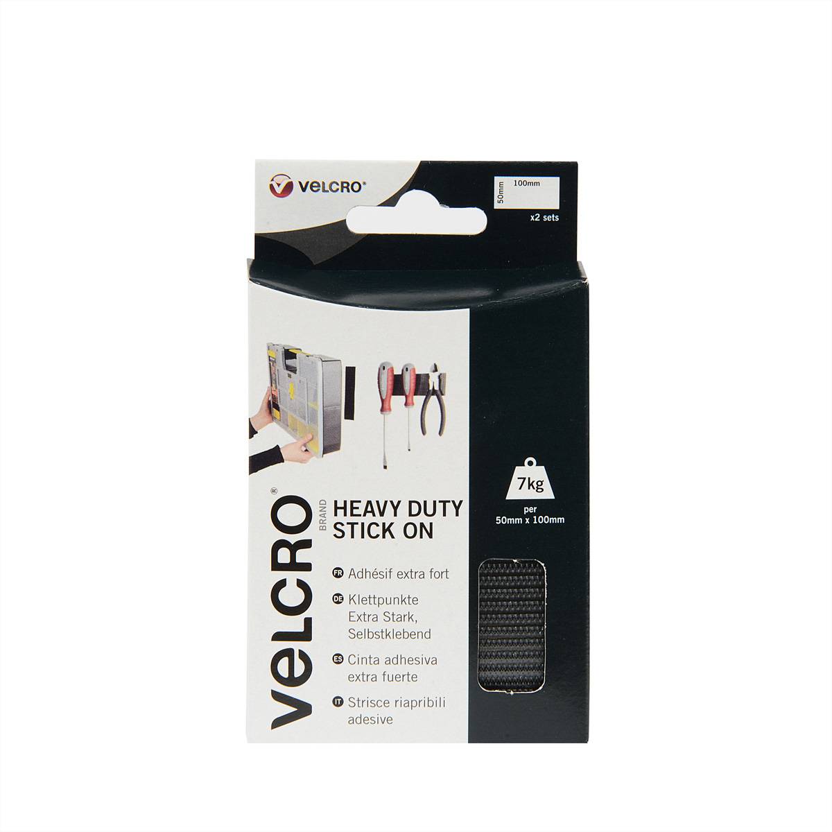 VELCRO® Bandes 50x100mm x 2 noires, crochets&velours autocollants extra fort-3