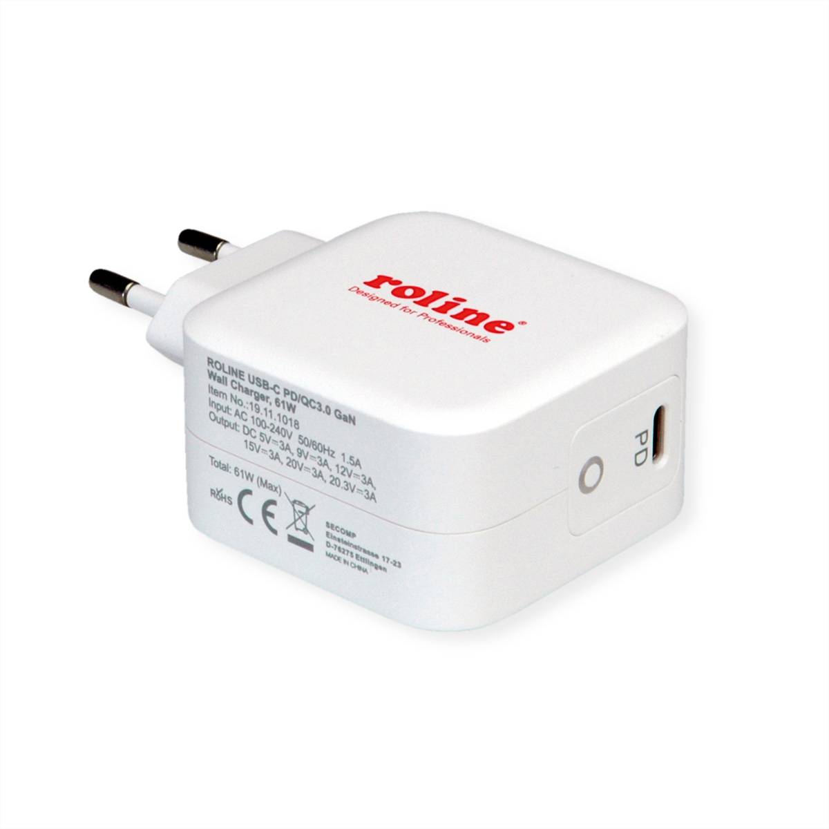 ROLINE Chargeur USB avec prise Euro, 1x type C, 61W-2