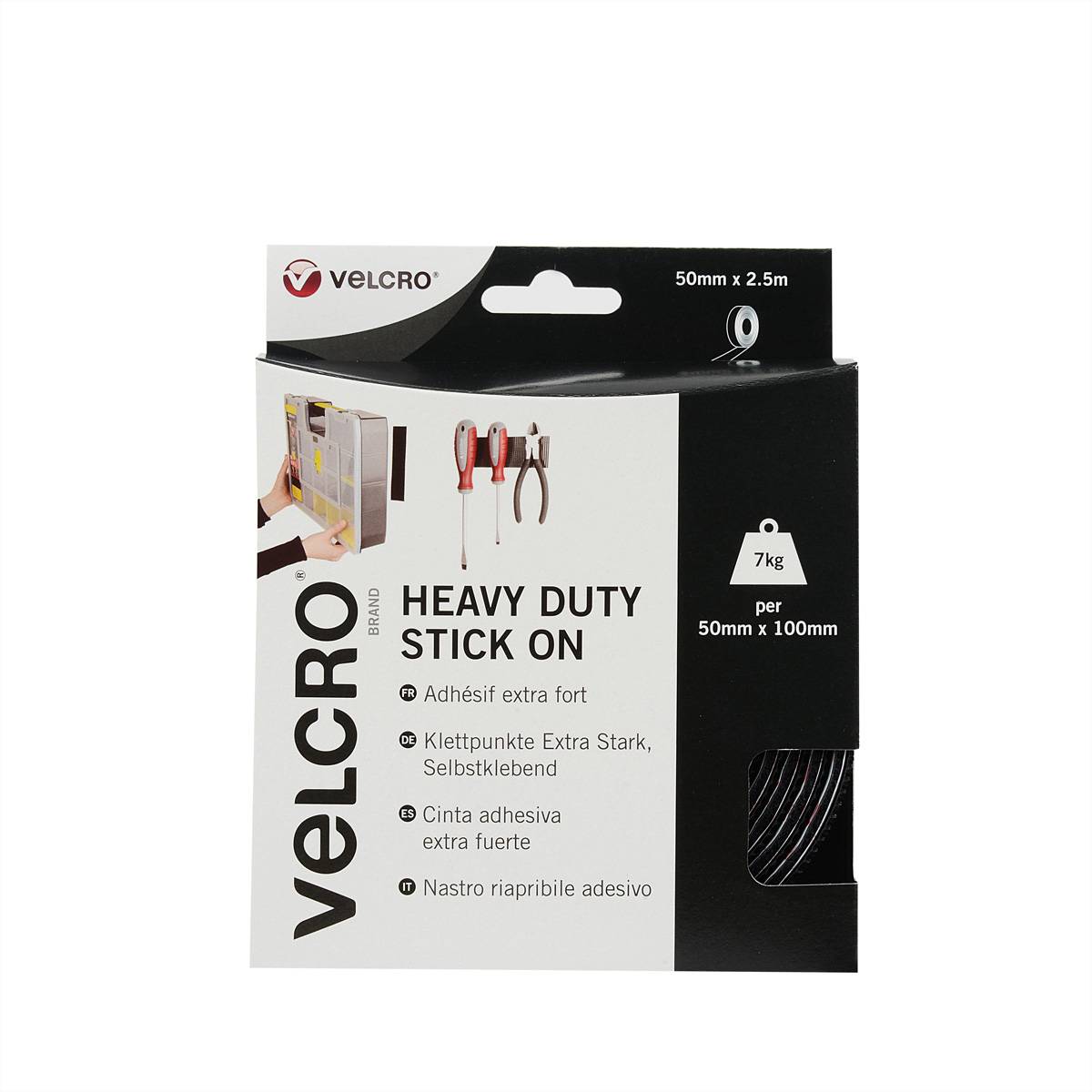 VELCRO® Bande 50mmx2.5m noir, crochets&velours autocollants extra fort-1