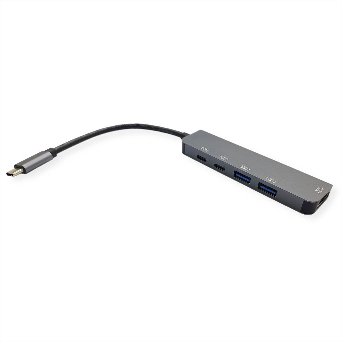 VALUE Station d'accueil USB type C, HDMI 4K60, 3x USB3.2 Gen1 (1x C + 2x A), 1x PD-2
