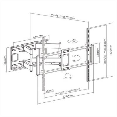 VALUE Support mural pour écrans LCD, flexible, < 120kg, < 304.8cm / 120"-1