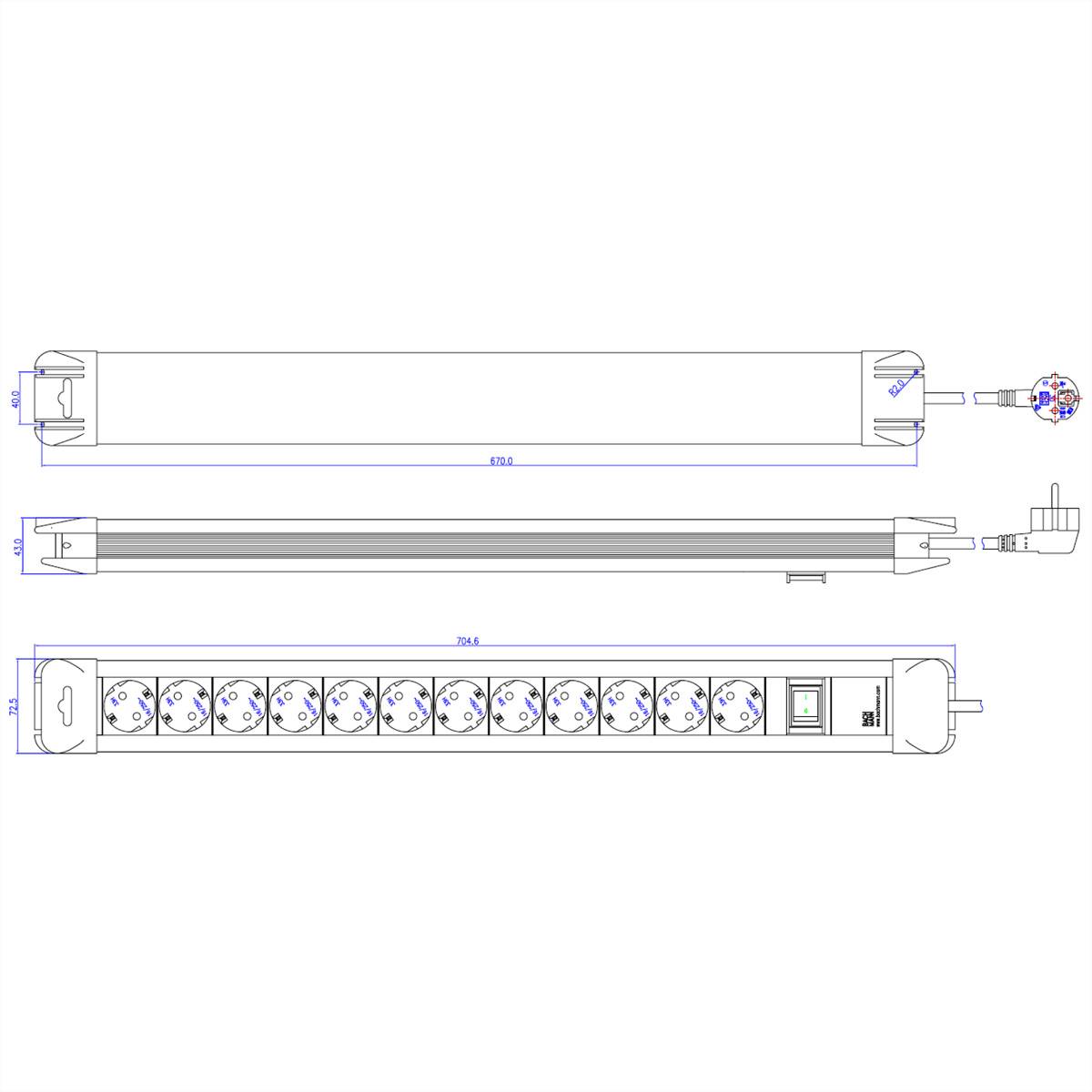BACHMANN CONNECTUS Steckdosenleiste 12x Schutzkontakt, Kunststoff, mit Schalter, 2,0m-3