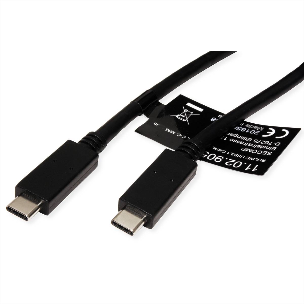 ROLINE Câble USB 3.2 Gen 2, avec PD (Power Delivery), avec Emark, C-C, M/M, noir, 1 m-1