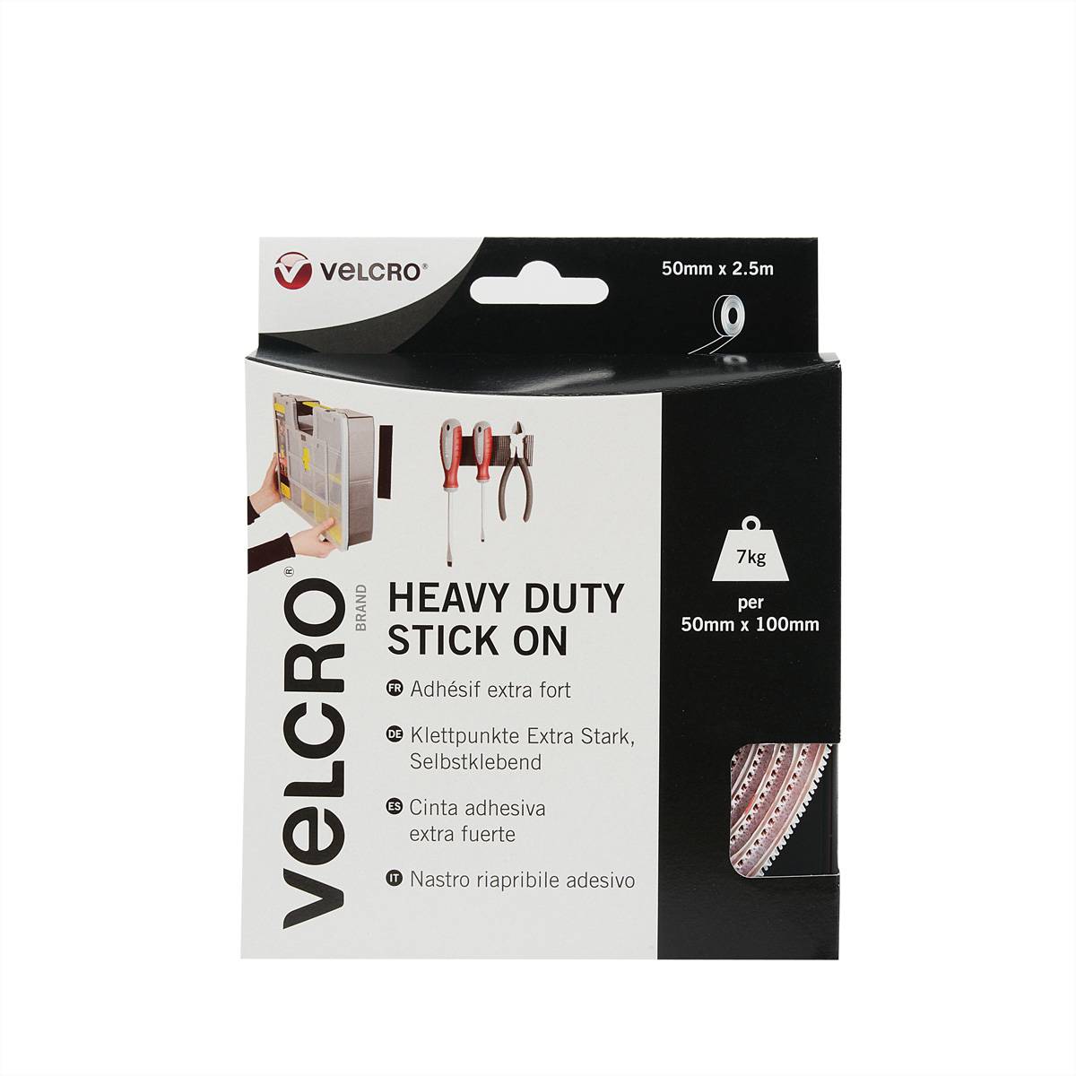 VELCRO® Bande 50mmx2.5m blanc, crochets&velours autocollants extra fort-1