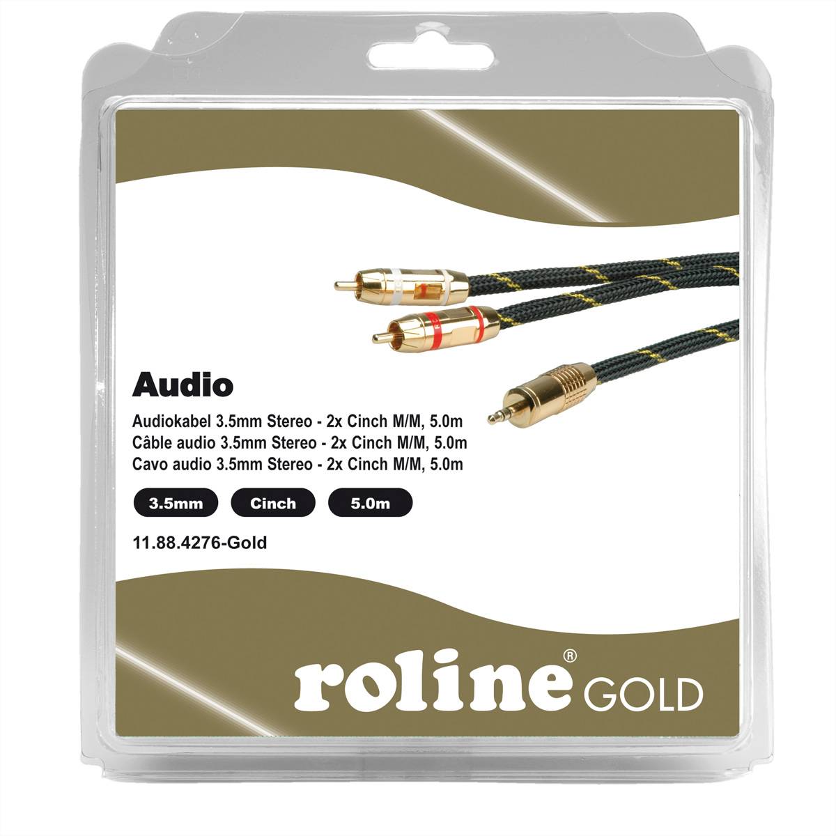 ROLINE GOLD Câble AUX 3,5 mm stéréo - 2 x cinch M/M — pour le raccordement d'un Smartphone, notebook ou tablette à un sy-3