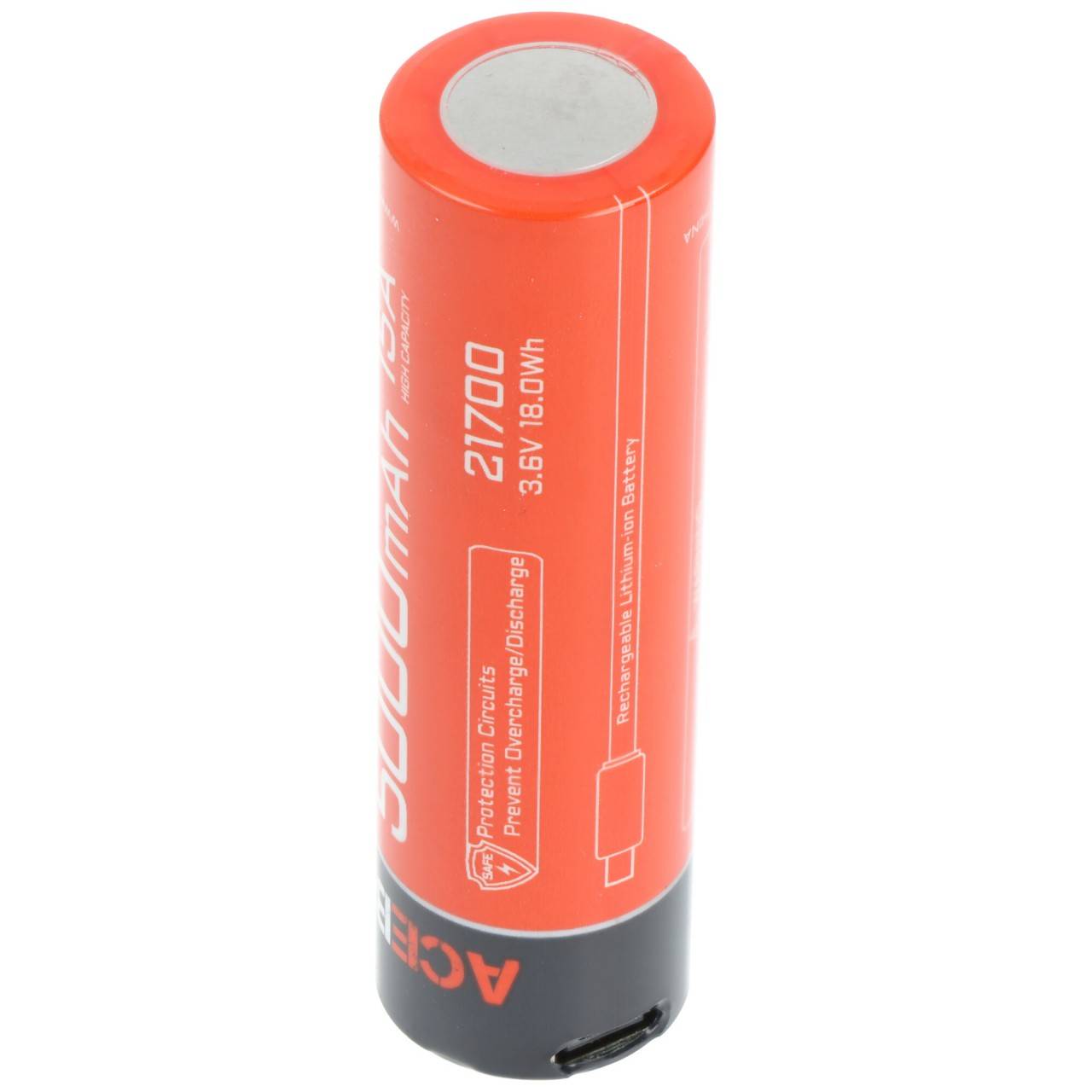 Batterie Li-ion 21700 5000mAh, USB-C, courant de décharge max. 15A, 76,2 x 21,7 mm-1