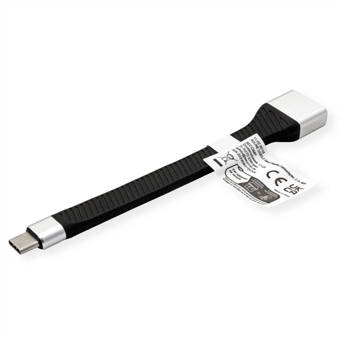 ROLINE Câble USB 3.2 Gen 2 en silicone, C-A, M/F, 10Gbit/s, Emark, noir, 11 cm-2